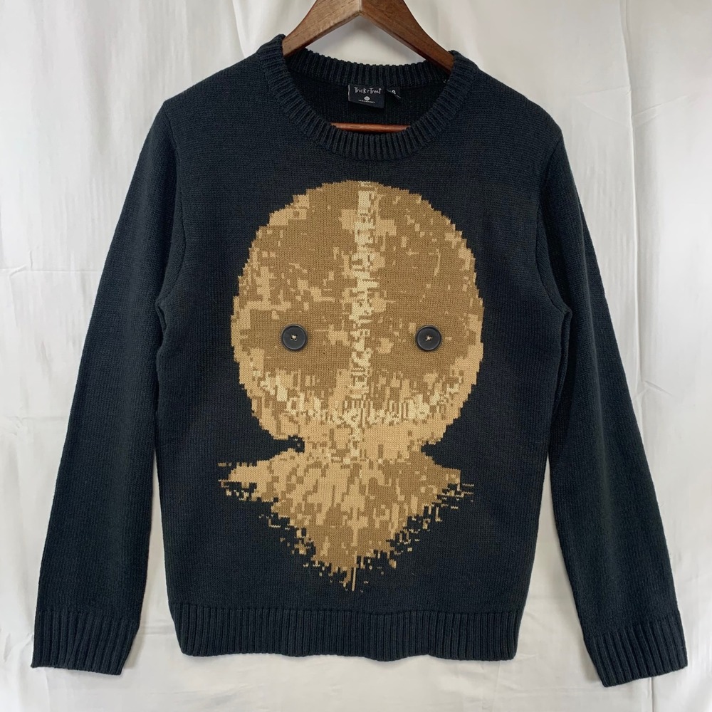 Trick r Treat Sweater Mens Small Black Sam Character Horror‎ Movie Button Eyes